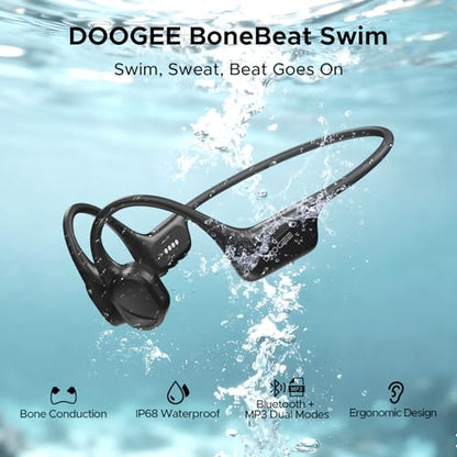 Bone Conduction Headphones, IP68 Waterproof Swimming Headphones Wireless Bluetooth 5.4, Skin Friendly Silicone, 32GB MP3 Mode, Sport Open Earphones for Underwater, Running, Cycling (Black)
