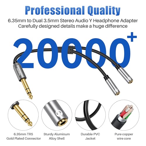 6.35mm to Double 3.5mm Headphone Y Adapter,6.35mm 1/4 Inch TRS Male to Dual 3.5mm 1/8 Inch TRS Female Stereo Audio Y Splitter Cable for Headphones, Guitar, Speakers, Amplifiers, Mixers-1Feet/12 Inch - style: 1 Pack