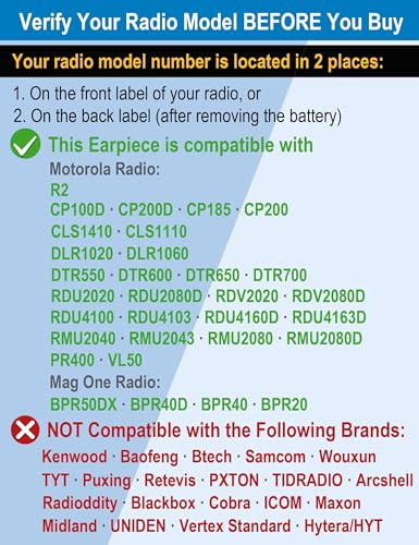 commountain Earpiece Compatible with Motorola Radios R2, CP100D, CP200D - size: For users above 6 feet tall