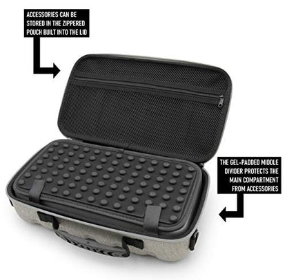 CASEMATIX Dual Wireless Microphone Case for Wireless Mic System Compatible with Sennhesier, Shure Microphones and More, Dual Mic Bag with Shoulder Strap and Hard Shell Gray Exterior