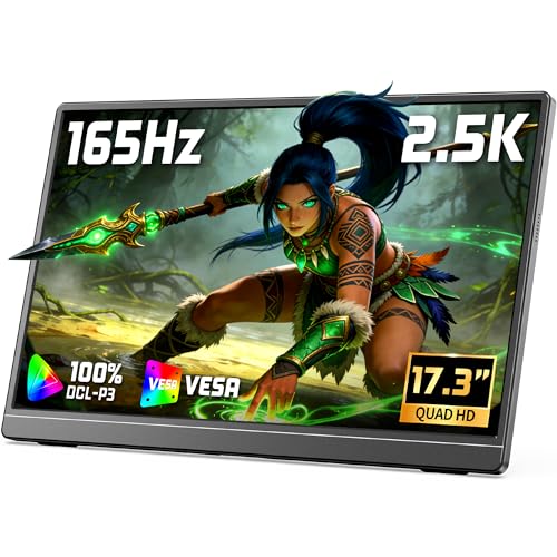 VILVA 17.3" QHD 165Hz USB-C HDMI Gaming Monitor | 17.3" QHD 165Hz IPS, slim metal+stand, USB-C/HDMI, for PC/PS5/Xbox/Switch, gaming. - color: Light Black