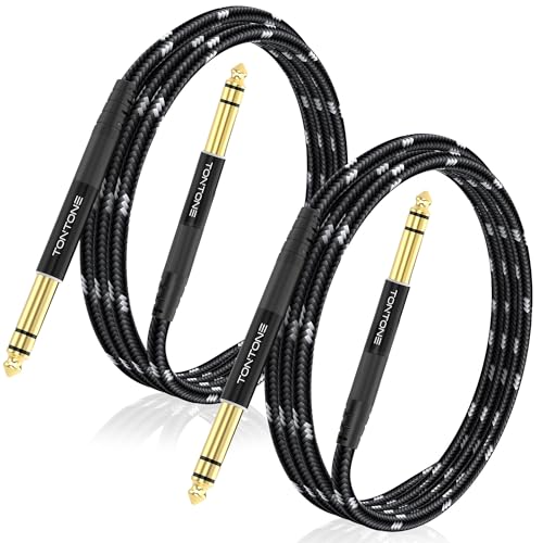 1/4 Inch TRS Cable 2-Pack 6.6FT, Quarter Inch 6.35mm Balanced Stereo Audio Cable, 1/4 to 1/4 Guitar Cables for Electric Guitar Bass Keyboard Mixer - size: 6.6 FT