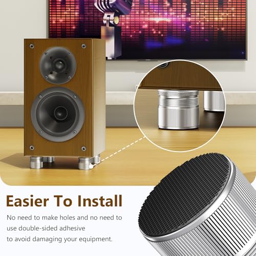 Adjustable Speaker Isolation Feet, Anti-Vibration, 4 Pack Silver | 0.9-1.5 Inch Adjustable, 500 lbs Capacity, Metal Non-Slip Silicone, Speaker Subwoofer Turntable, Vibration Damping Set of 4 - color: Silver