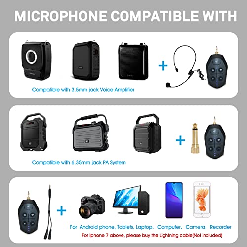 Lavalier Microphone Wireless&Wired Lapel Mic Set for Voice Amplifier Pa System Pa Speaker Video DSLR Camera Recording ect Mini Portable Clip On Rechargeable Transmitter with Receiver