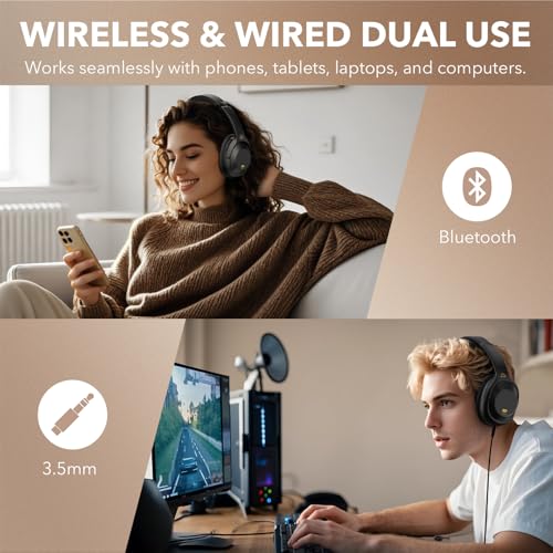 YMOO Active Noise Cancelling Headphones for Airplane Travel | LDAC Hi-Res Audio, Wired Wireless ANC, 100H Playtime Over Ear Headphones, Custom EQ via App, Bluetooth 6.0 Headset for All