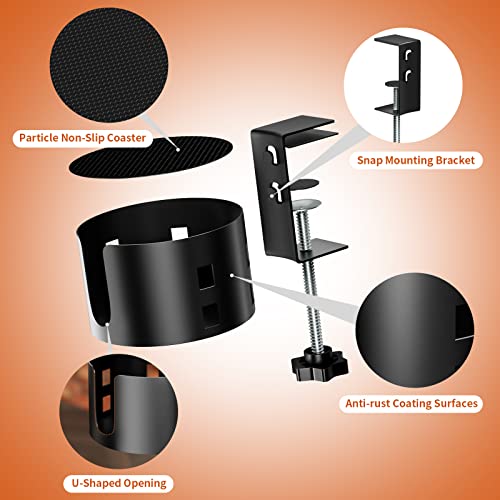Upgraded Large Desk Cup Holder Clamp, OOKUU Anti-Spill Table Cup Holder, Metal Office & PC Gaming Desk Accessories, Compatible with Universal Cup, Bottles, Pencil Holder (Black) - color: Black, size: 3.95 inch