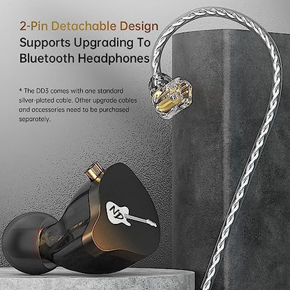 CCA ND DD3 4 Tone Adjustable in Ear Monitor Headphones, Dual Cavity Dual Magnetic Dynamic IEM Earphones, Clear Sound & Deep Bass Earphones Wired, Gaming Earbuds with 2pin Detachable Cable - color: Black, style: With Mic