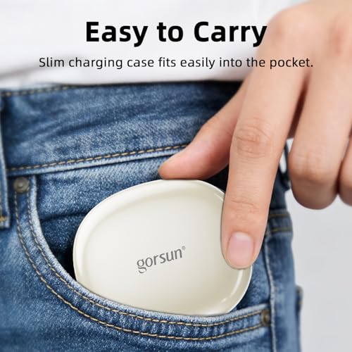 Open Ear Bluetooth Headphones Wireless, Touch Control Earphones Lightweight Design, Bluetooth 6.0, 20H Playtime,Built-in Mic,Ear Hooks Ear Buds Design, Wireless Bluetooth Headset for Work - color: Beige
