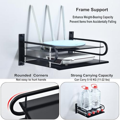 2-Tier Metal Floating Wall Shelves for AV TV Box Console, 12x9.8 Inch | Sturdy Aluminum Double Shelf, Holds Apple TV Roku Router Projector, Rust-proof, No-Drill Option, for Living Room Game Room - color: 2 Layers-large-1pcs