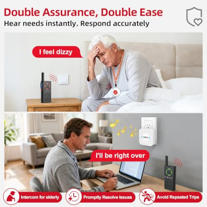 CallToU Caregiver Pager Wireless Alert Button Home Wireless Intercom System | Easy Use, Walkie Talkies for Seniors Long Range Room Intercoms 2 Way Radio for Elderly/Patient/Adults/Home/Office - color: white 2+2+2