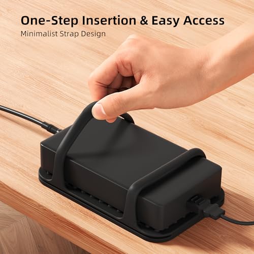 Universal Silicone Laptop Charger Holder,Under Desk Power Brick Mount Organizer for Charging Brick & Cables,Flexible Non-Slip Power Bricks Mount,Secure Supply Holder for Laptop Charger,Black - color: Black