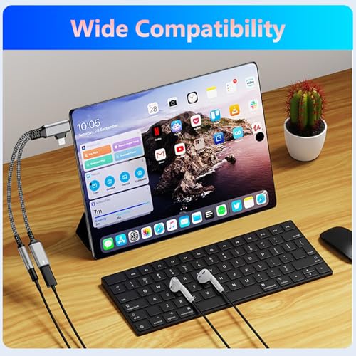 2 in 2 Light-ning USB C to 3.5mm Headphone and Charger Adapter, [MFi Certified] USB C to Aux Audio Jack with PD 60W Fast Charging Dongle, Headphone Adapter for i-Phone 16/15 14/13 Pro Max, Galaxy