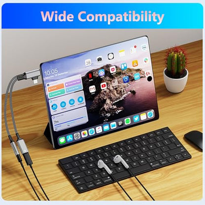 2 in 2 Light-ning USB C to 3.5mm Headphone and Charger Adapter, [MFi Certified] USB C to Aux Audio Jack with PD 60W Fast Charging Dongle, Headphone Adapter for i-Phone 16/15 14/13 Pro Max, Galaxy