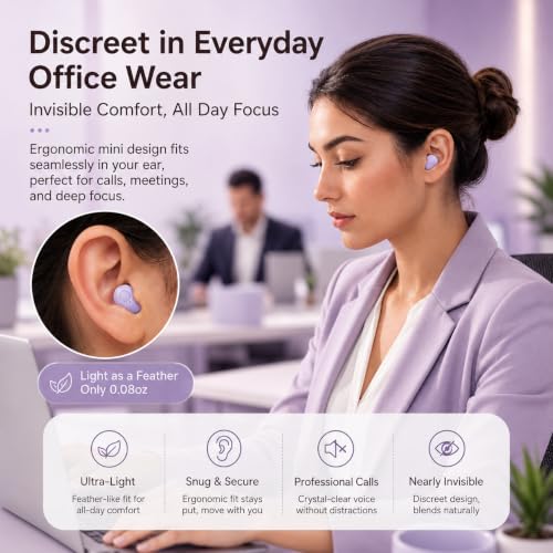 Smallest Invisible Earbuds Wireless Bluetooth, Low Profile Micro Tiny Discreet Hidden Earbuds for Work,Mini Small Headphones, Invisible Sleep Wireless Earphone for Small Earbuds (Purple) - color: Purple