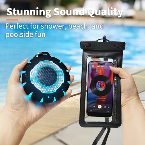 HEYSONG Bluetooth Shower Speaker + Waterproof Phone Pouch – Rugged & Ready for Any Wet Adventure - color: Black Speaker+Phone Pouch