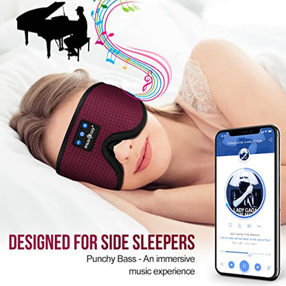 MUSICOZY 3D Sleep Headphones Bluetooth 5.4 Breathable Sleep Eye Mask | Cooling Fabric Lining with Blackout Design for Side Sleeper, HD Stereo Sound, 14 Hours Playtime for Sleep, Travel, Relaxation - color: Maroon Red