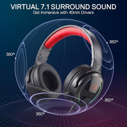Redragon H315 RGB Gaming Headset - Wired Computer Headset with 40mm Drivers, Noise-Canceling Microphone, USB Connection, Lightweight Design, and Soft PU Leather Ear Cushions for Ultimate Comfort