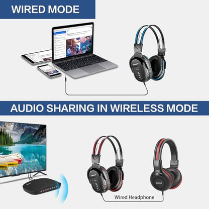 SIMOLIO Dual Wireless Headphones for TV with Transmitter, 2 Channel IR TV Headphones for Home Theater/Outdoor Movie/Car DVD, Tone Control & Optical/RCA/AUX Support, Plug N Play, No Audio Delay - style: 2 Pack