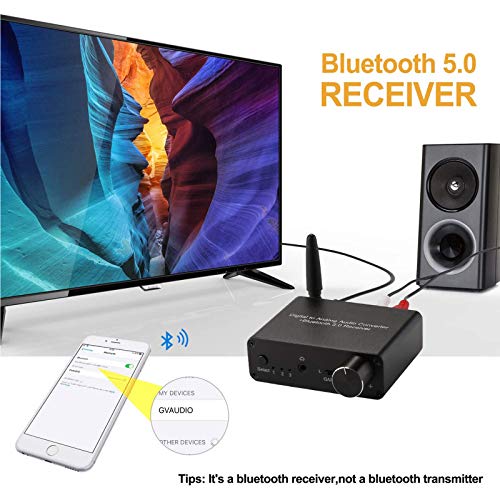 192kHz Digital to Analog Converter Bluetooth 5.0 Receiver DAC | with 16-300Ω Headphone Amplifier Optical/Coaxial to RCA 3.5mm Audio Output with Volume Control for TV Phone Tablet - style: basic