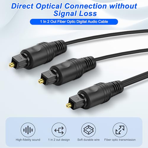 MEIRIYFA Digital Optical Splitter Adapter Cable 1 in 2 Out | Toslink Digital Fiber Optic Audio Splitter 1 Male Input 2 Male Output Cable for Home Theater,TV,Receiver,Sound Bar - 1M - style: 1 Male to 2 Male