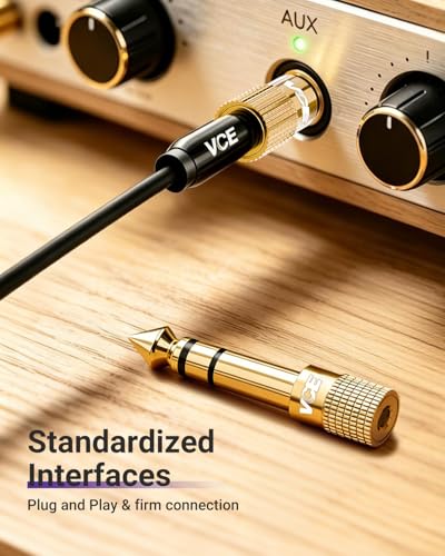 VCE 3.5mm to 1/4 Adapter Stereo Headphone Adapter, 24K Gold-Plated, 2-Pack | Seamless Audio Connection, Premium Sound Fidelity, Secure TRS Connection for Aux Cable, Guitar Amplifier, Headphone - color: Black