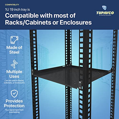 1U Server Rack Shelf - 4 Post Mount Tray (450mm Depth) - Tupavco TP1711 | 17.7" deep rackmount tray for 19in standard rack / network cabinet, vented for maximum airflow