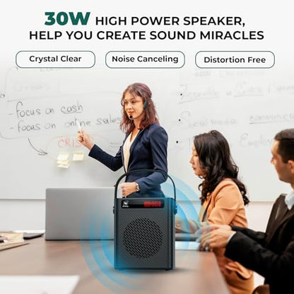 30W Wireless Voice Amplifier with Headset Microphone | Portable Bluetooth 5.3 PA System for Teachers, Personal Rechargeable Megaphone with Speaker for Teaching & Speaking S93