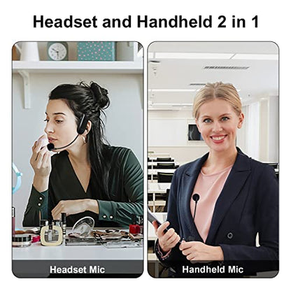 Generic Wireless Microphone Headset, 160ft Range,UHF Wireless Mic Headset and Handheld 2 in 1,Rechargeable, for Voice Amplifier,phone,PA System,Video Recording and Any AUX Audio Devices, Black