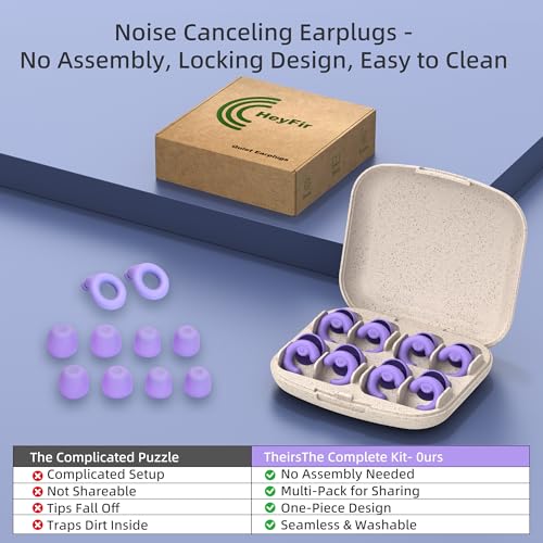 Noise Cancelling Ear Plugs Sleep 50dB NRR Side Sleep Small Ear | ultra soft silicone, reusable one-piece design, 4 sizes included, portable case - color: Purple