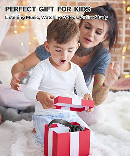 Kids Bluetooth Headphones, On Ear Wireless Headsets for Children with Built-in Microphone, Foldable Stereo Detachable Aux 3.5mm Cord, Kids Headphones for Boys Girls School iPad Tablet (Black)