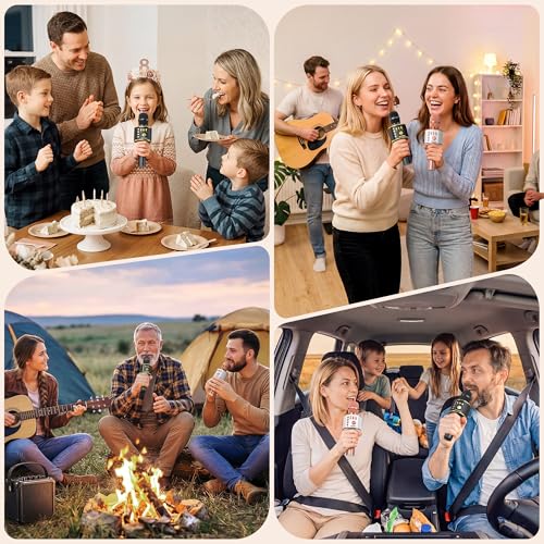 BONAOK Bluetooth Karaoke Microphone, Wireless Mic for Kids Adults to Sing | Bluetooth 5.0, Echo Mode,Built-in Speaker, SD Card, for iPhone iPad, Handheld,Home Karaoke,Party,Gifts - color: Black Gold
