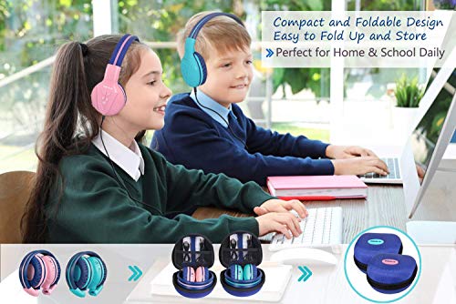 SIMOLIO 2 Pack Kids Bluetooth Headphones with Share Port, Foldable w/Case | 75/85/94dB Volume Limit with Microphone for Toddler Teens, 30H Playtime, Bluetooth 6.0 for School Airplane iPad PC Travel - color: Mint & Pink