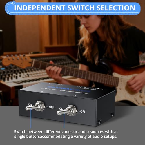 CAMWAY 2-Zone Speaker Selector Switch - 1 Amplifier to 2 Speaker Pairs,Independent On/Off Control, 150W RMS, Passive Audio Splitter for 4-16Ω Speakers, Home Theater, Patio & Multi-Room Audio - size: 4.7x3x1.6inch