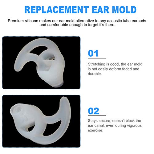1 Pair Replacement Ear Tips, Secure Fit Silicone Fin Hooks for Acoustic Tube Earpiece & Coil Tube Kits, Sweatproof for Security Work & Sports