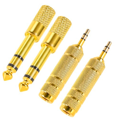 QAJOPFN 4 Pack Headphone Jack Adapter - 3.5mm (1/8 inch) Male to 6.35mm (1/4 inch) Female and 6.35mm (1/4) to 3.5mm (1/8) Audio Adapter for Player, Headphone, Guitar Amplifier