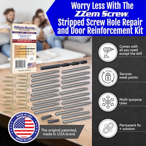 20-Pack #9 x 3 Permanent Stripped Door Hinge Screw Hole Repair Kit | Steel anchors. Reinforces hinges, strike plates and door jambs. Made in USA - size: 20 Pack