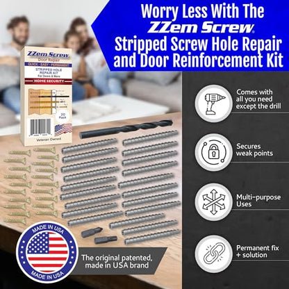 20-Pack #9 x 3 Permanent Stripped Door Hinge Screw Hole Repair Kit | Steel anchors. Reinforces hinges, strike plates and door jambs. Made in USA - size: 20 Pack