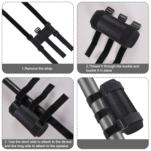 Penitue Universal Portable Speaker Mount, Waterproof Durable PU Bike Bluetooth Speaker Holder Adjustable Strap Holder Accessories for Golf Cart Bicycle Boat Railing (Black)