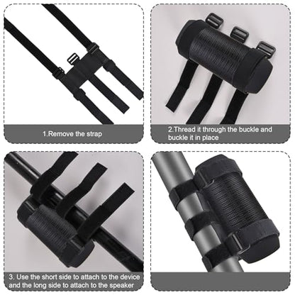 Penitue Universal Portable Speaker Mount, Waterproof Durable PU Bike Bluetooth Speaker Holder Adjustable Strap Holder Accessories for Golf Cart Bicycle Boat Railing (Black)
