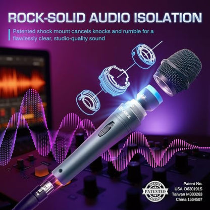 CAROL E dur-916S Gray XLR Wired Vocal Microphone for Singing－Supercardioid | Patented dual-shock-mount minimizes handling noise. Anti-rolling grille keeps the microphone secure on desk. - color: Gray