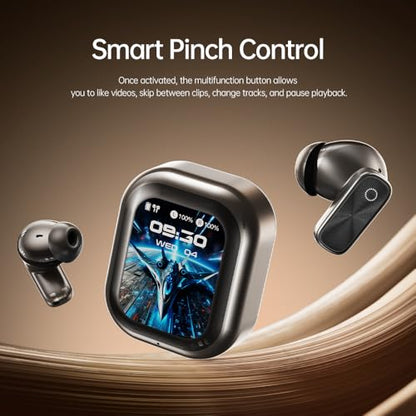 Earbuds Wireless Bluetooth with LCD Touchscreen 48H Battery Life | in-Ear Headphones Bluetooth 6.0, Time Display & 5 EQs, IPX5 Waterproof, Includes Lanyard (Black)