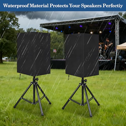 Klmnop 15 Inch Outdoor Speaker Covers, 2-Pack Weatherproof Waterproof & UV Protection Dust Cover for PA DJ Powered Speakers, Heavy-Duty 800D Thick Oxford Fabric(Black)