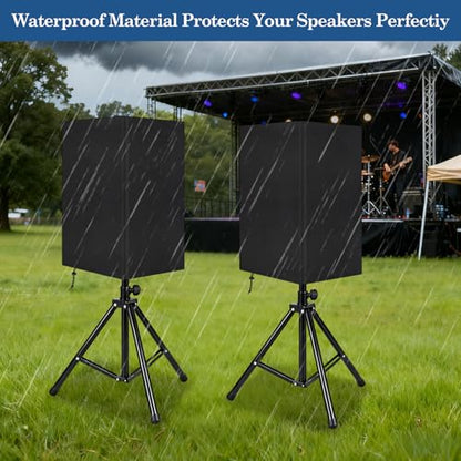 Klmnop 15 Inch Outdoor Speaker Covers, 2-Pack Weatherproof Waterproof & UV Protection Dust Cover for PA DJ Powered Speakers, Heavy-Duty 800D Thick Oxford Fabric(Black)