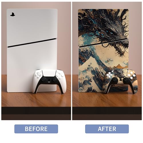PlayVital Full Set Skin Sticker for ps5 Slim Console Disc Edition (The New Smaller Design), Vinyl Skin Decal Cover for ps5 Controller & Headset & Charging Station - Tempest Dragon - color: Tempest Dragon