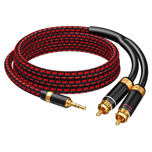 3.5mm to 2 RCA Audiophile Audio Cable Stereo Braided Gold Plated Oxgen-Free Copper Core for Smartphones Tablets Speakers Home Theater (Straight 3.5mm, 16.4FT) - size: 16.4FT, style: Straight 3.5mm
