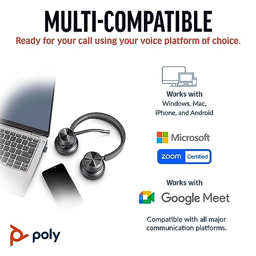 Poly Voyager 4320 UC Wireless Headset (Plantronics) - Stereo Headphones w/Noise-Canceling Boom Mic - Connect PC/Mac/Mobile via Bluetooth - Works w/Teams, Zoom, & More - Amazon Exclusive - style: 2023 Version (USB-C & USB-A)