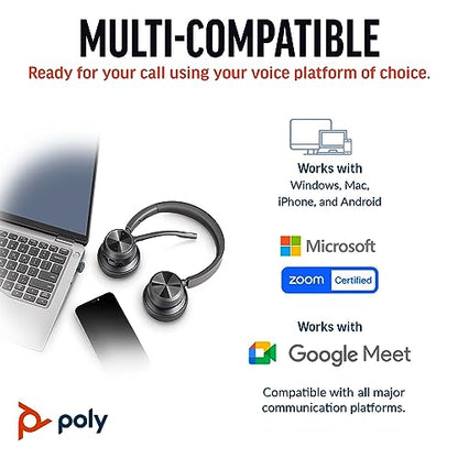 Poly Voyager 4320 UC Wireless Headset (Plantronics) - Stereo Headphones w/Noise-Canceling Boom Mic - Connect PC/Mac/Mobile via Bluetooth - Works w/Teams, Zoom, & More - Amazon Exclusive - style: 2023 Version (USB-C & USB-A)