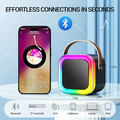 Kinglucky Mini Karaoke Machine for Kids, Top Birthday Gift Pick for Girls Ages 3, 4, 5, 6, 7, 8, 9, 10, 11, 12 Years Old, Kids' Personal Video Players Accessories with 2 Mics Singing Present Toy Black - color: Blace