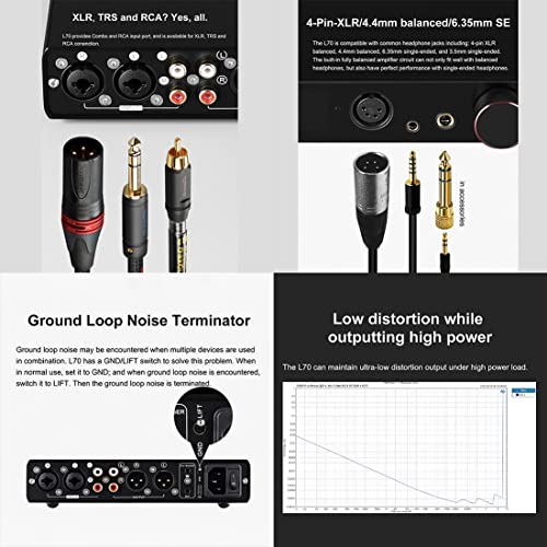 Topping L70 Full Balanced NFCA Headphone Amplifier, 7500mWx2 HiFi Headphone Amp, 4-Pin XLR/4.4mm Balanced/6.35mm SE Earphone Jack/Line Output XLR/TRS/RCA Input Home Audio Preamplifier (Silver) - color: Silver