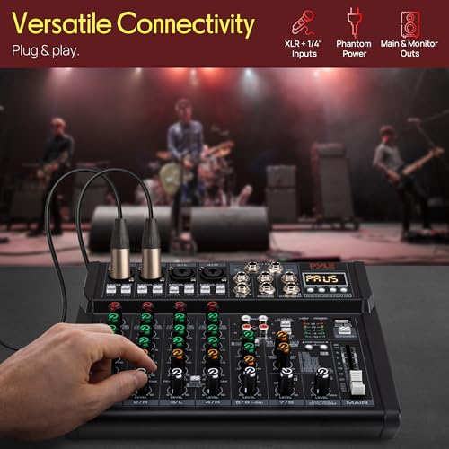 Pyle 8 Channel Studio Mixer - Small Footprint, USB - PC Recording, Bluetooth In, MP3 Player, DSP Effects, +48V Phantom Power, XLR Combo Inputs, Control Room Out, Smooth Dials and Faders - PMX408ST - size: 8
